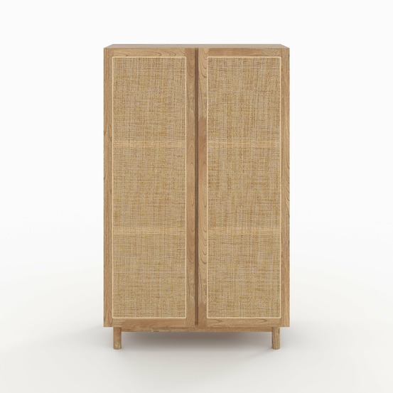 Delya-armoire en bois massif de mindi et rotin