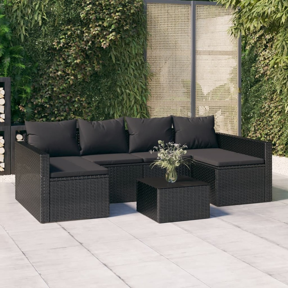 Salon de jardin 2 pcs avec coussins noir résine tressée