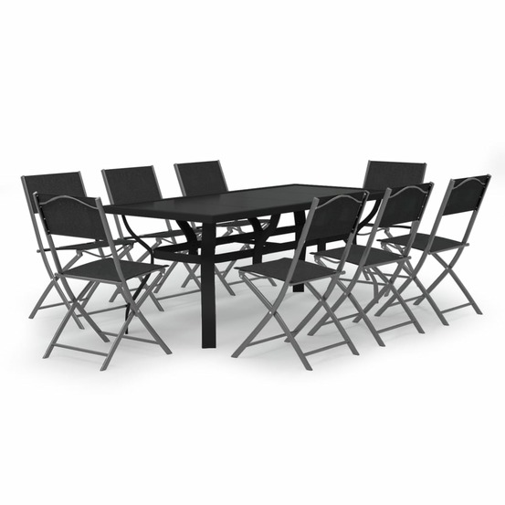 Ensemble à manger de jardin 9 pcs gris et noir