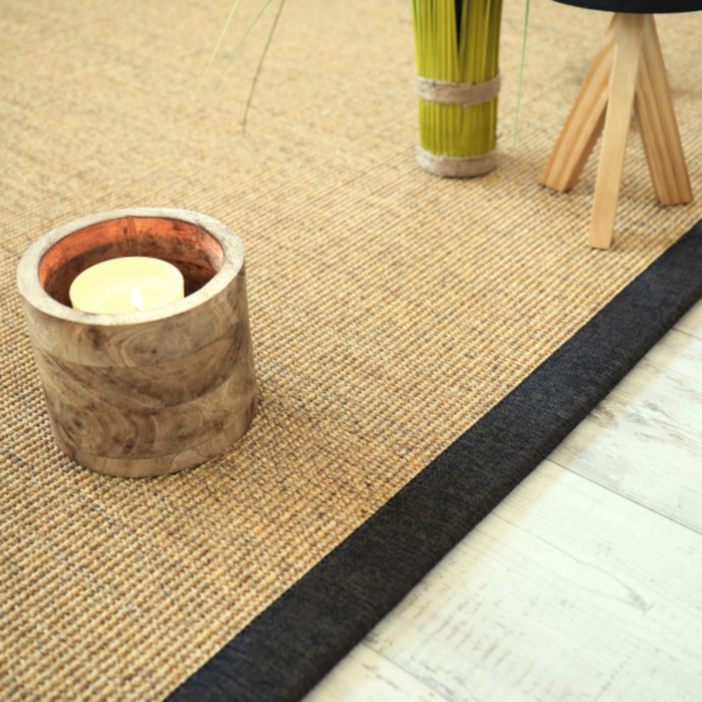 Tapis sisal yucatan chaume - ganse chenille brun chiné - 200 x 290 cm