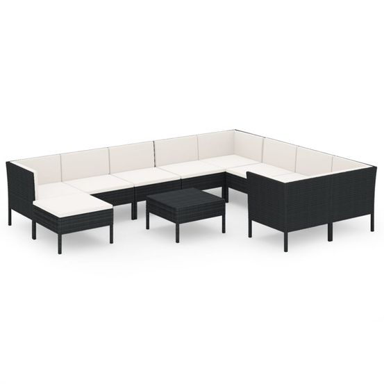 Salon de jardin 11 pcs avec coussins résine tressée noir