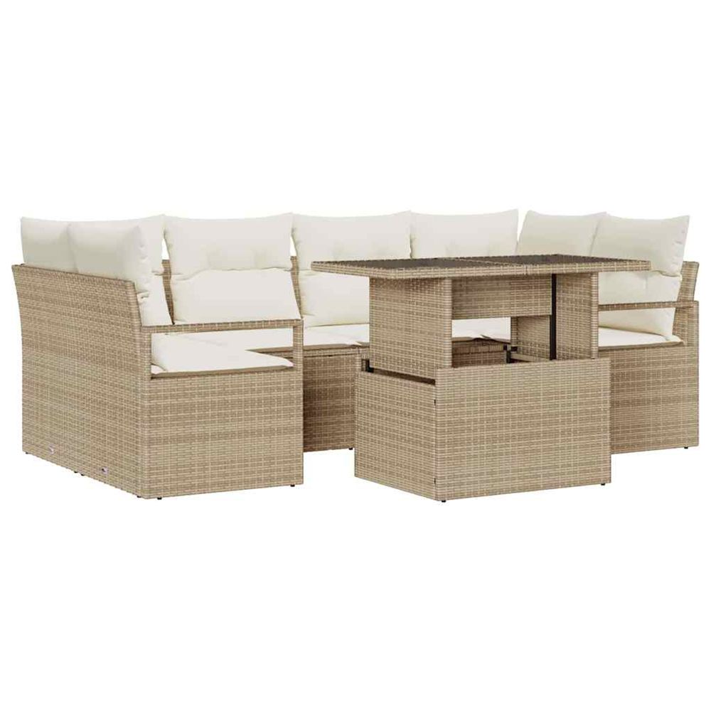 Ensemble de canapé de jardin 7 pc beige poly rotin