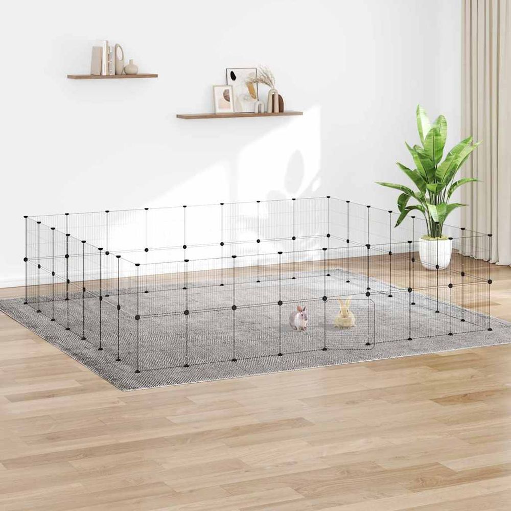 Enclos modulable 60 panneaux acier pour animaux intérieur extérieur noir