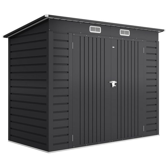 Abri de jardin en acier galvanisé gris 249 x 121 x 183 cm double porte sécurisée - comfortxl outdoor living