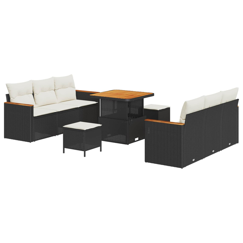 Ensemble de canapé de jardin 9 pcs noir polyrotin