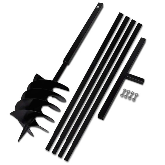 Tarière de sol avec manche 200 mm et tube d'extension 5 m acier