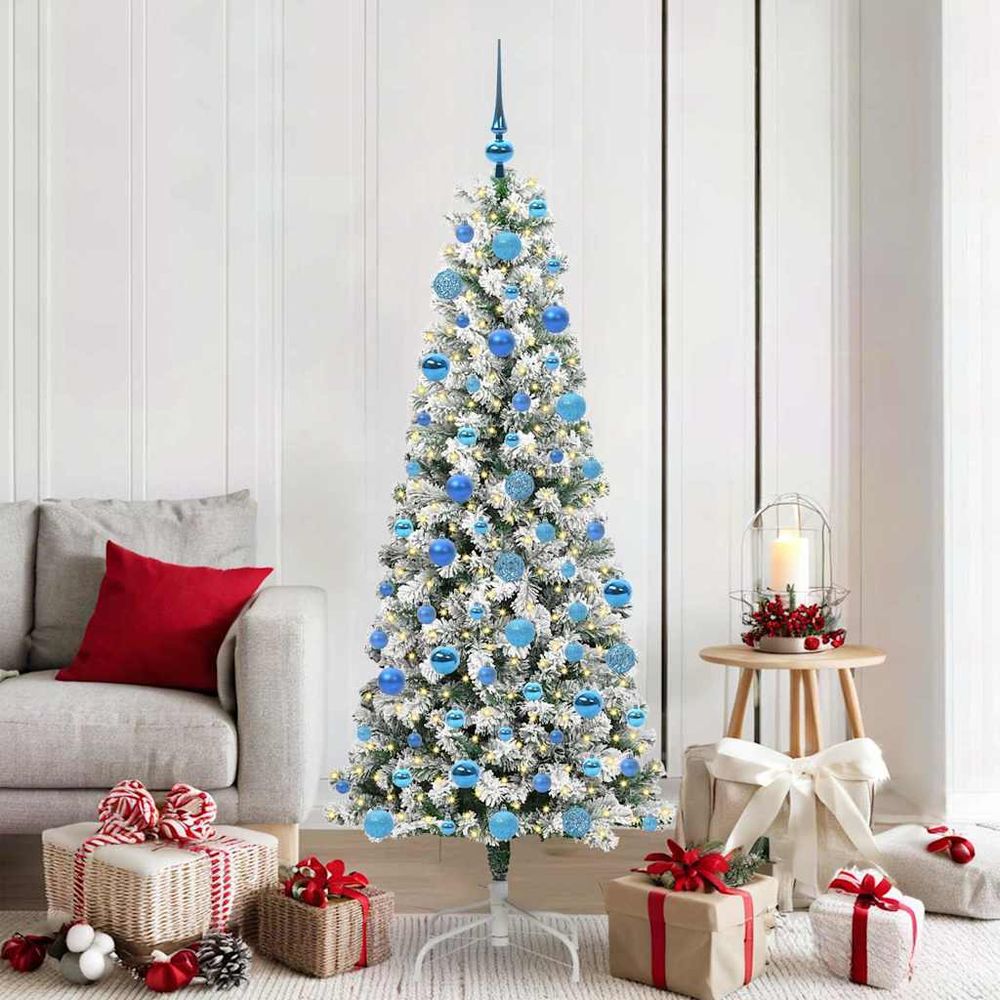 Sapin de noël artificiel 1.80m avec 8 modes de lumière led et 120 boules décoratives