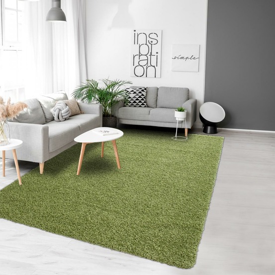 Tapis poils longs shaggy 60x110 rectangle tissé vert motif uni uni l