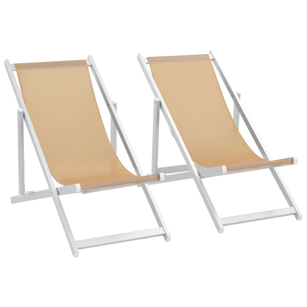 Chaise de plage pliable 2pcs aluminium et textilène blanc cassé