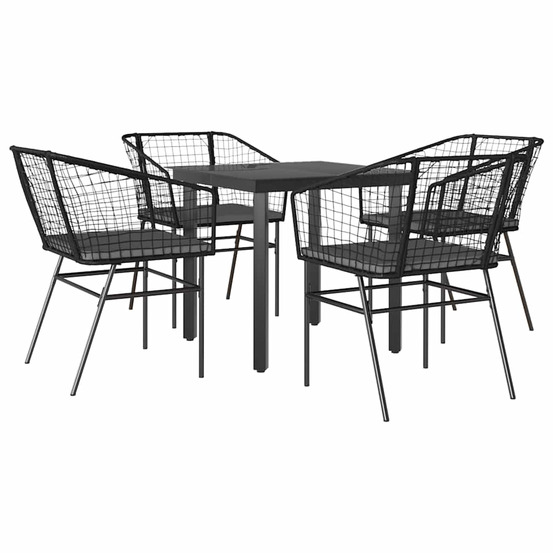 Ensemble à manger de jardin et coussins 5 pcs noir rotin verre