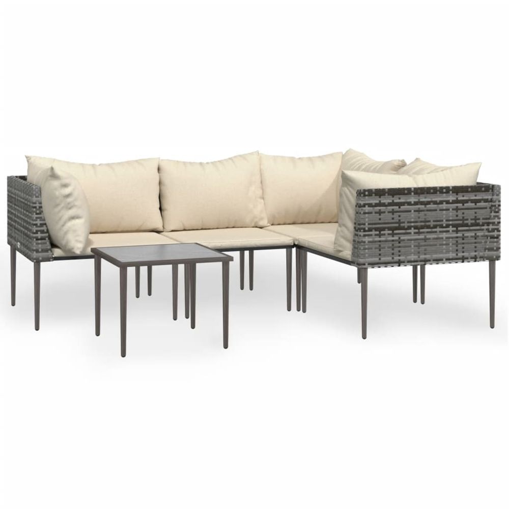 Salon de jardin 5 pcs avec coussins gris résine tressée