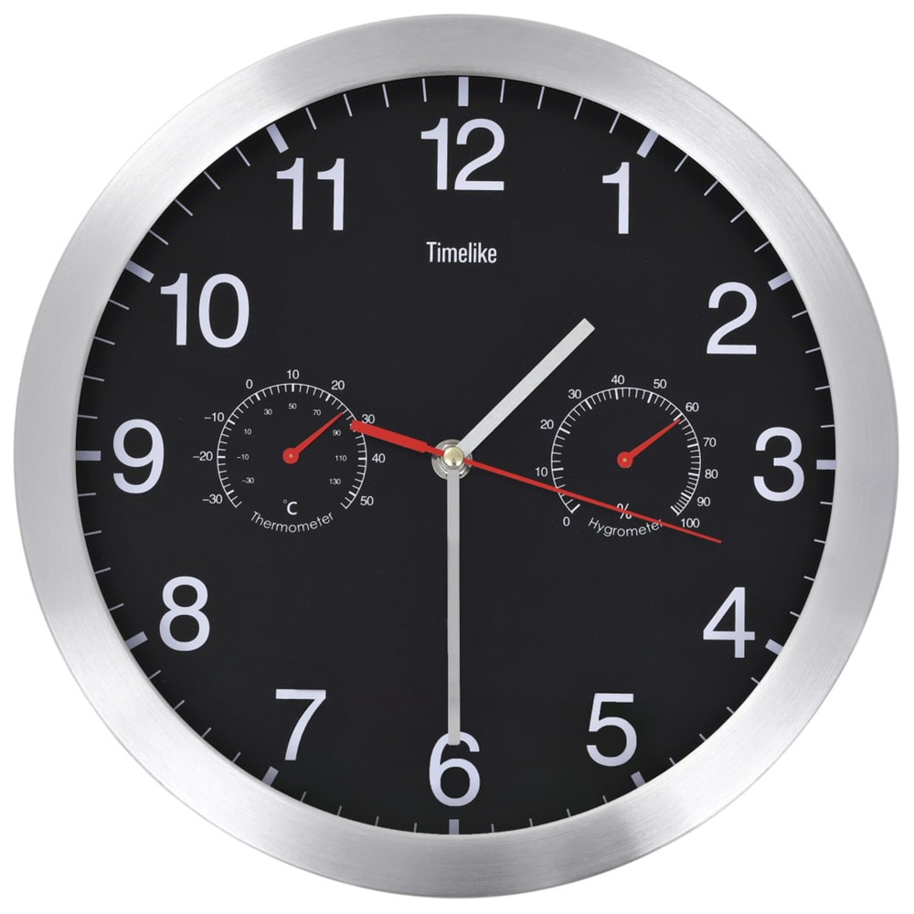 Horloge murale à quartz hygromètre et thermomètre 30 cm noir