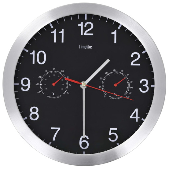 Horloge murale à quartz hygromètre et thermomètre 30 cm noir