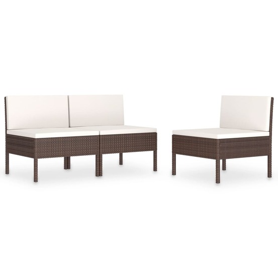 Chaises de jardin lot de 3 avec coussins résine tressée marron