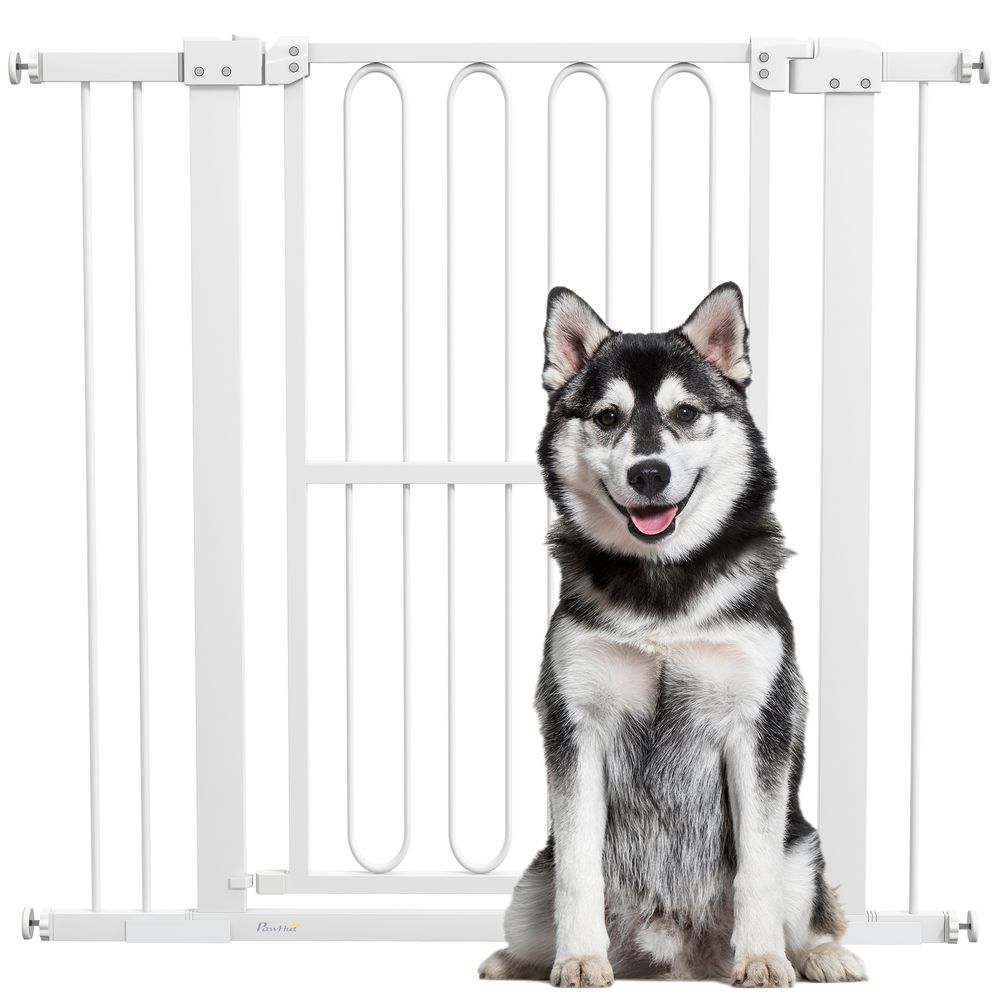Barrière chien métal et plastique blanc 76-104 x 94 cm porte escalier double verrouillage