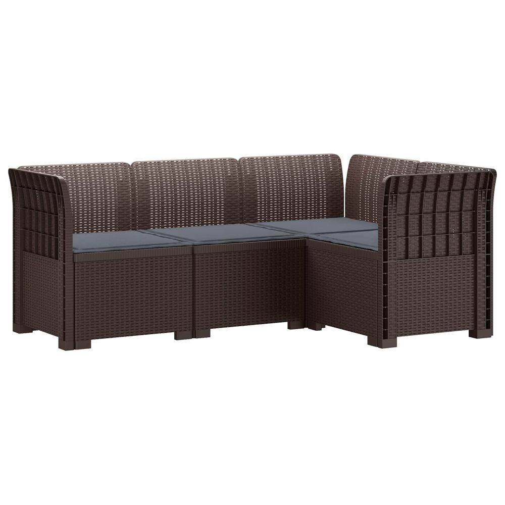 Canapé de jardin 4 places avec coussins aspect rotin pp marron