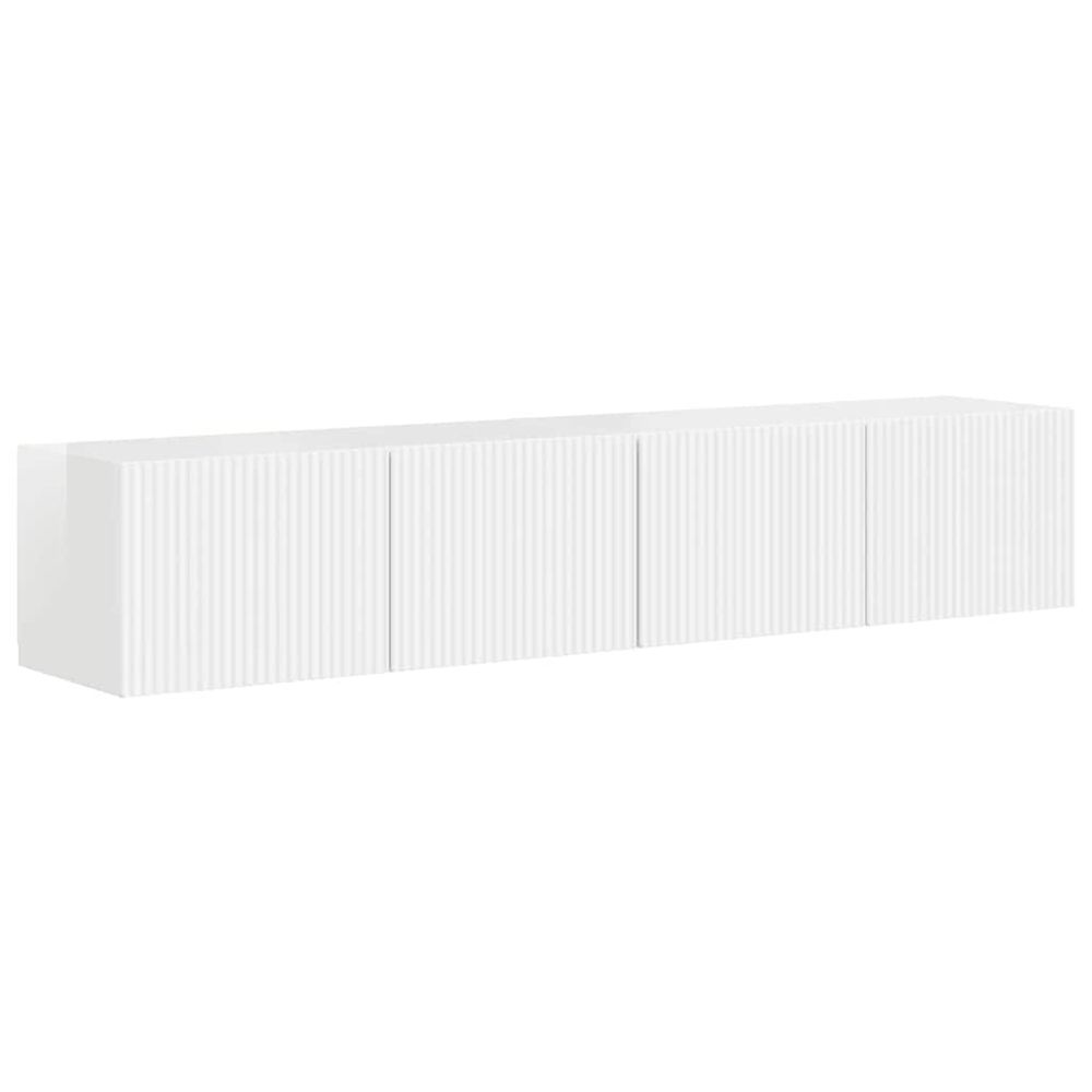 Meuble tv mural 2 pc blanc brillant bois d'ingénierie