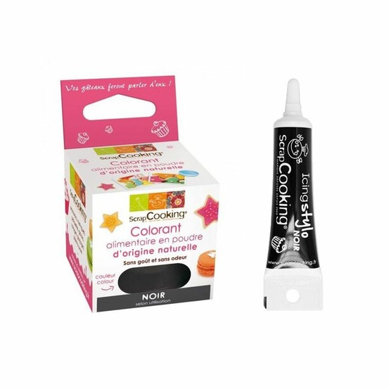 Colorant alimentaire naturel en poudre noir + stylo glaçage noir