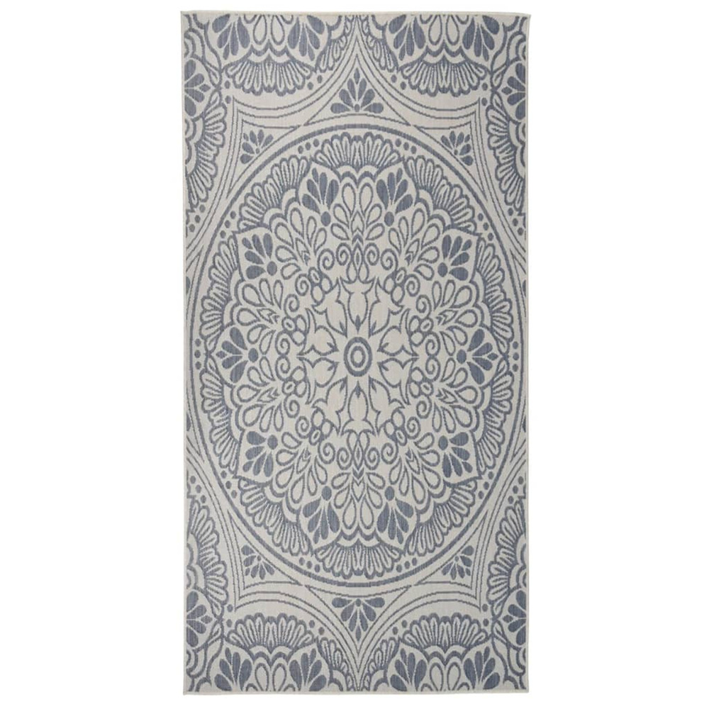 Tapis à tissage plat d'extérieur 100x200 cm motif bleu