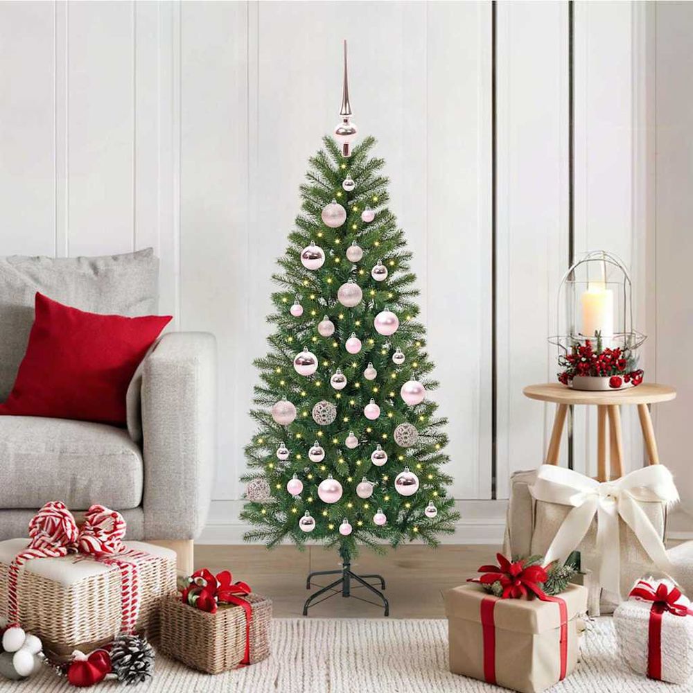 Sapin de noël lumineux 1.2m tout décoré, guirlande 8 modes et support pliable
