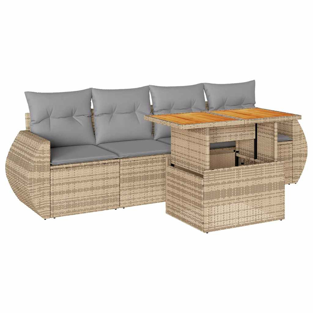 Salon de jardin avec coussins 5 pcs beige résine tressée