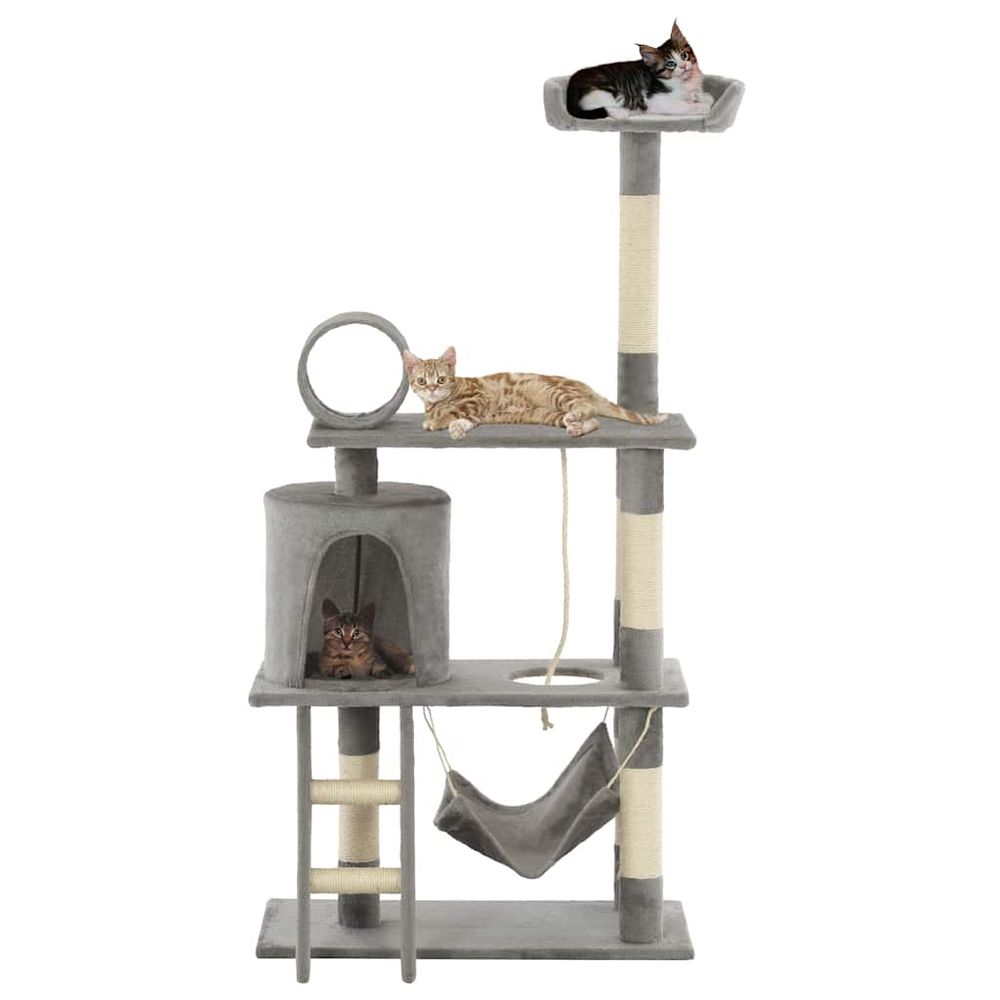 Arbre à chat 140 cm avec griffoir sisal hamac et niche pour chat gris