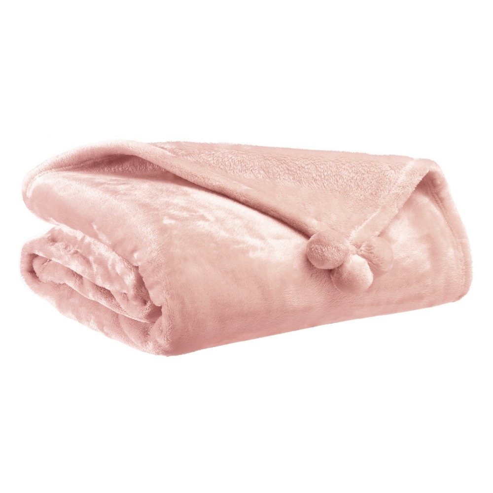 Plaid tender pompons aubepine 130 x 170 cm