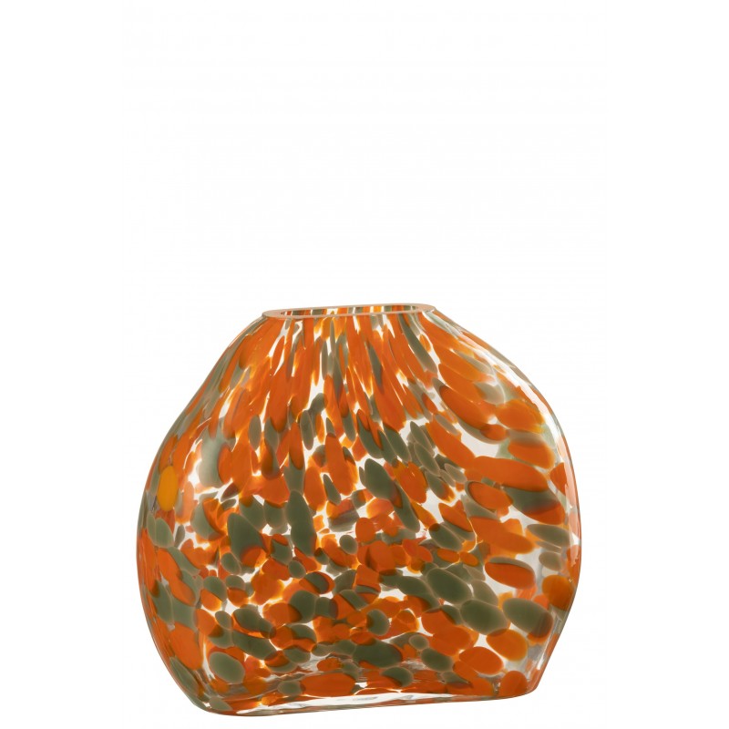 Vase plat avec motif taches en verre orange 22x8x19 cm