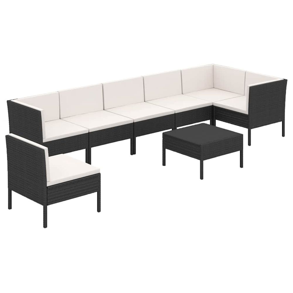 Salon de jardin 8 pcs avec coussins résine tressée noir