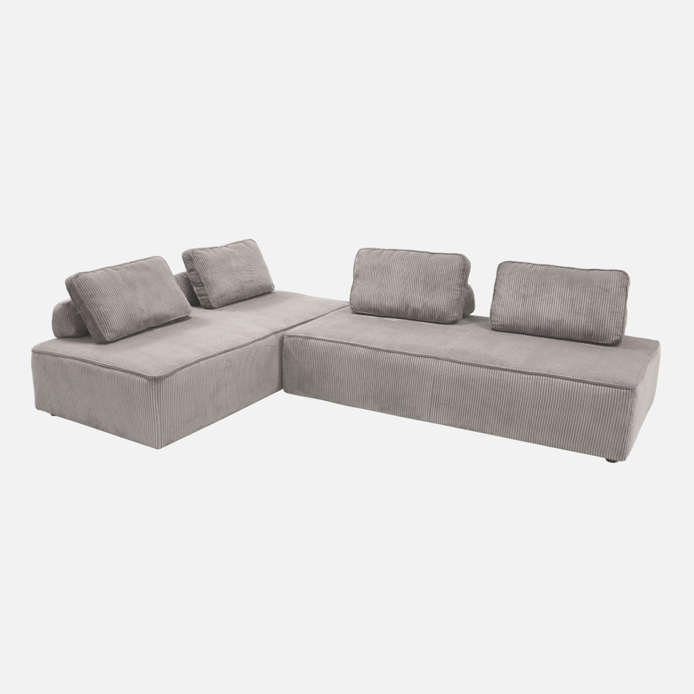 Lot de 2 chauffeuses lao 2 places pour canapé modulable velours côtelé gris clair. L 180 x p 90 x h 78cm