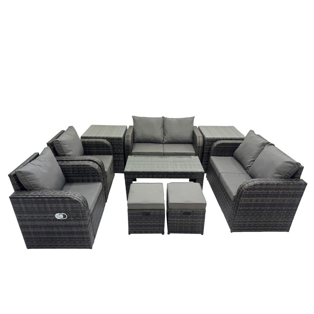 9 pièces ensemble salon de jardin extérieur en polyrotin avec fauteuil table basse 2 petits tabourets