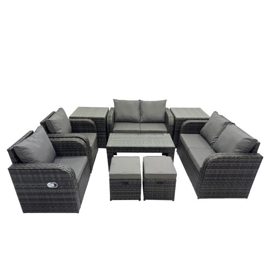 9 pièces ensemble salon de jardin extérieur en polyrotin avec fauteuil table basse 2 petits tabourets
