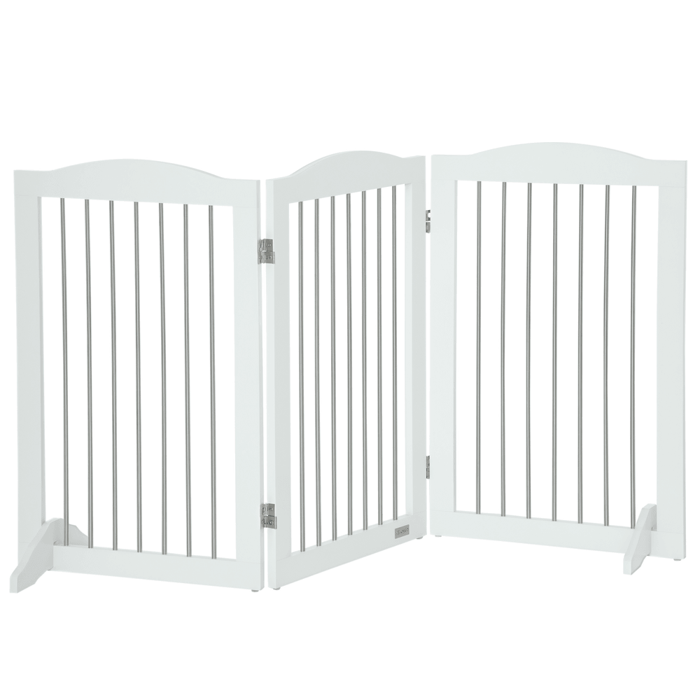 Barrière de sécurité pliable 3 panneaux pour chien mdf et acier 154x80 cm blanc