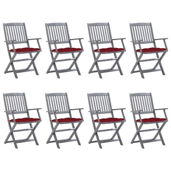 Chaises pliantes 8 pièces avec coussins en bois d'acacia massif