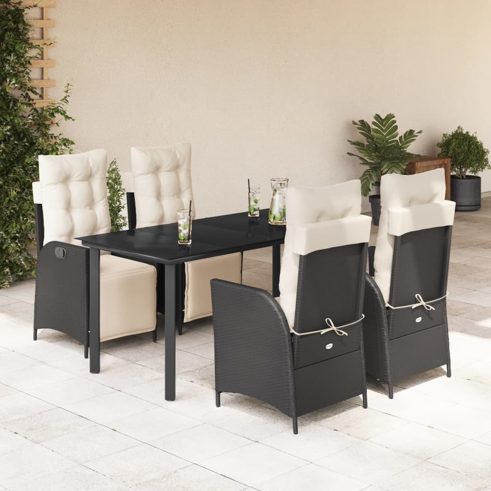 Ensemble à manger de jardin coussins 5pcs noir résine tressée
