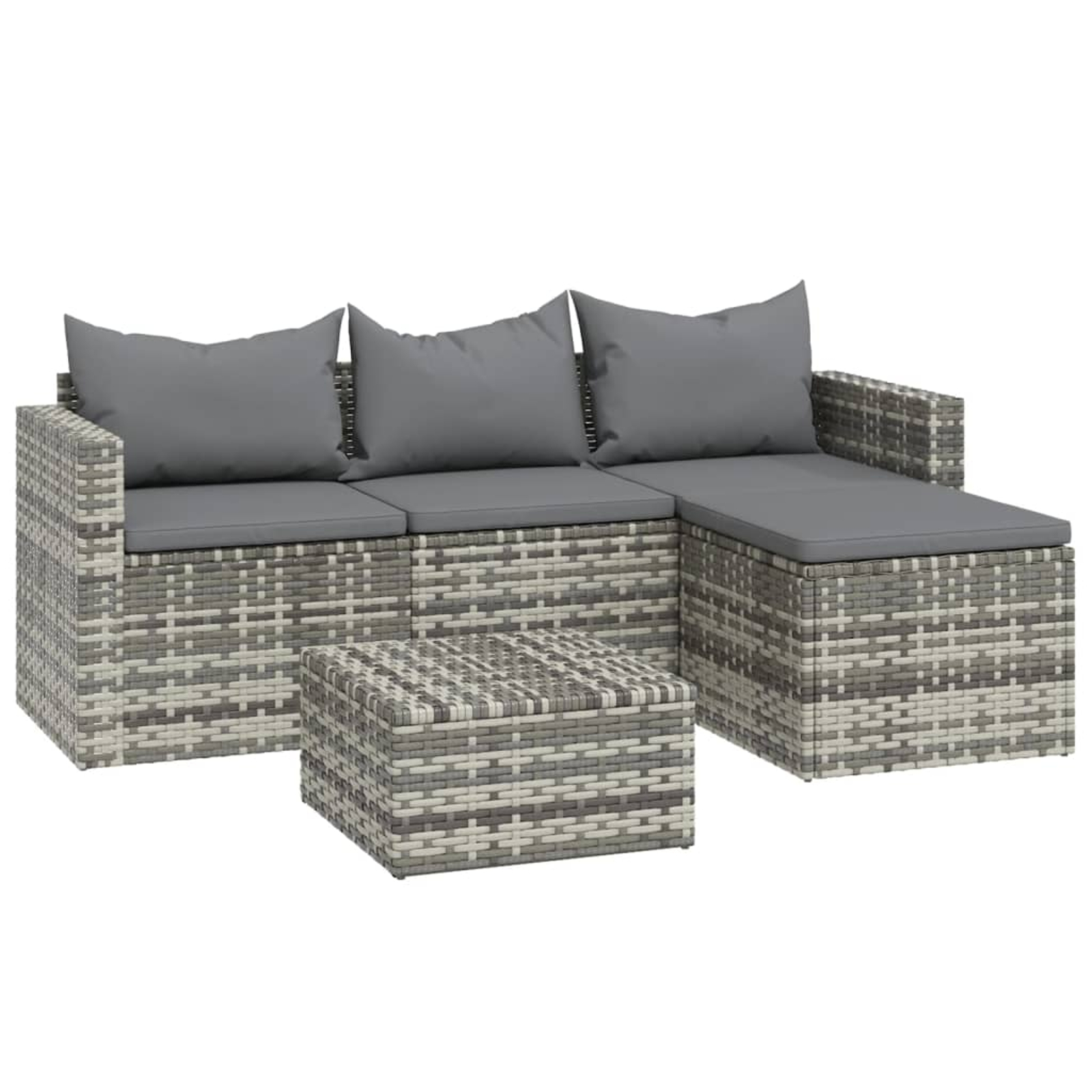 Salon de jardin 3 pcs avec coussins gris résine tressée