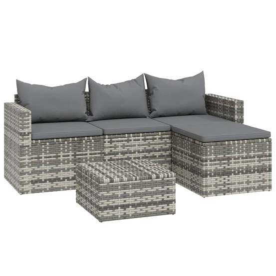 Salon de jardin 3 pcs avec coussins gris résine tressée