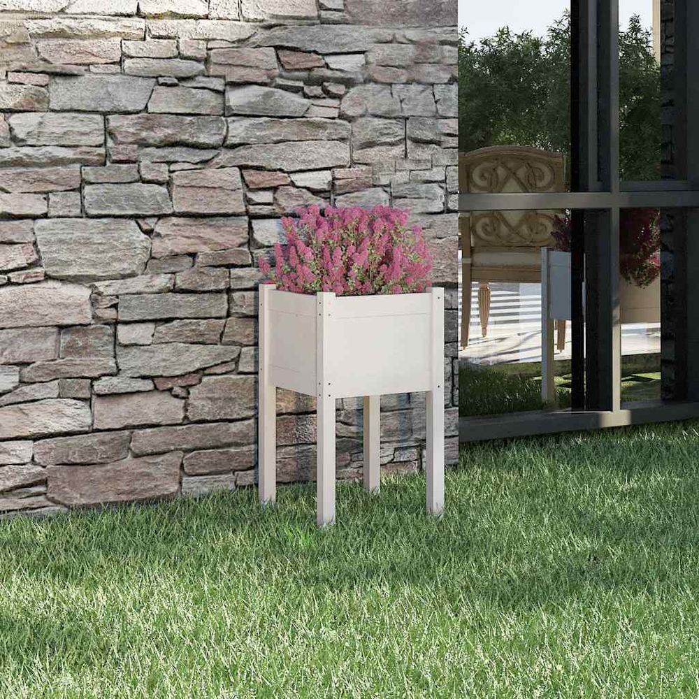 Jardinière haute en bois de pin massif pour jardin et terrasse blanc 40x40x70 cm