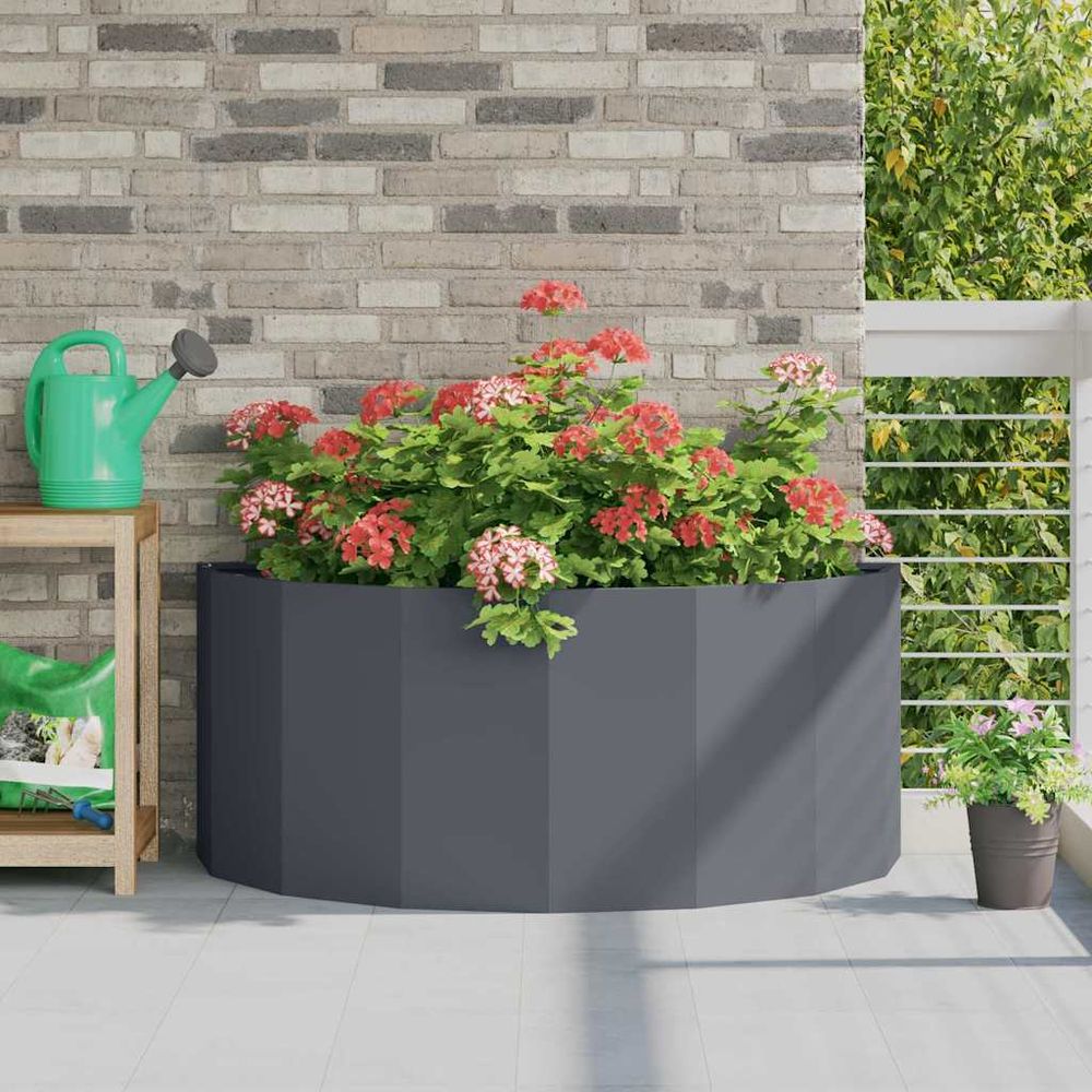 Jardinière demi-ronde acier pour jardin terrasse anthracite 120x60x50 cm
