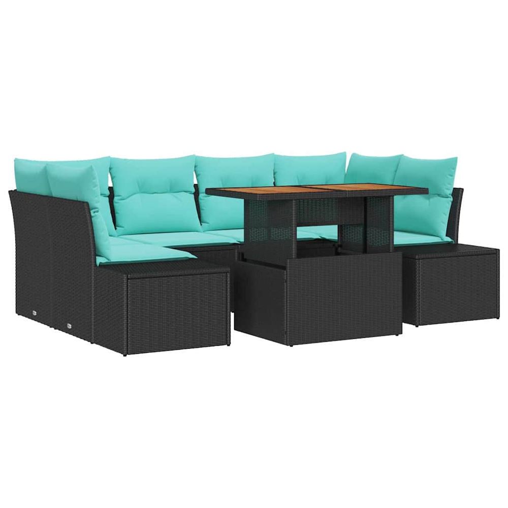Ensemble de canapé de jardin 7 pc noir poly rotin