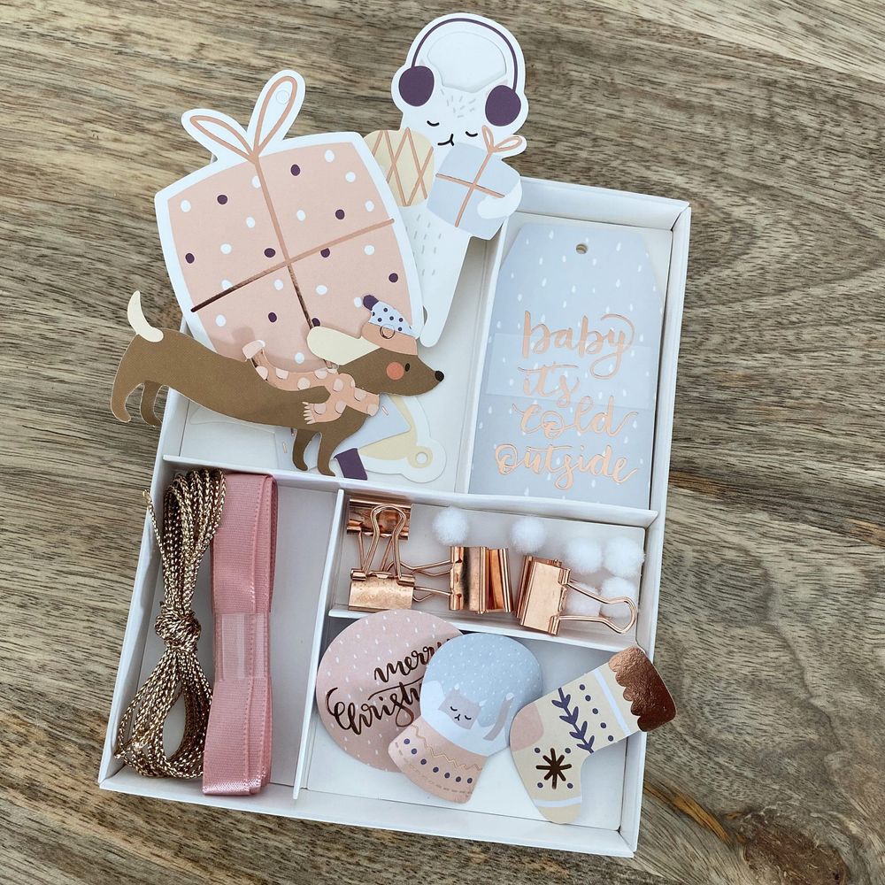 Kit d'emballage cadeaux (étiquettes, stickers, décorations, cordelettes) pastel de no ël