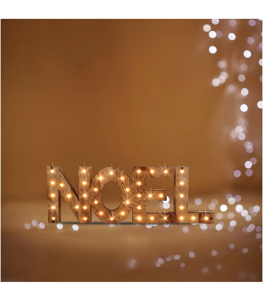 Déco de noël en bois lumineux 41 led blanc chaud 44 x 15 cm