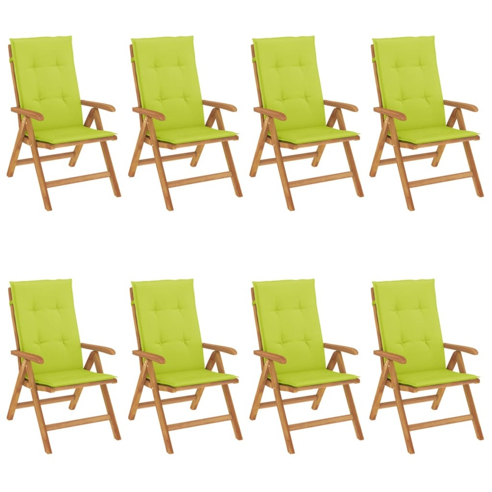 Chaises de jardin inclinables et coussins lot de 8 teck solide