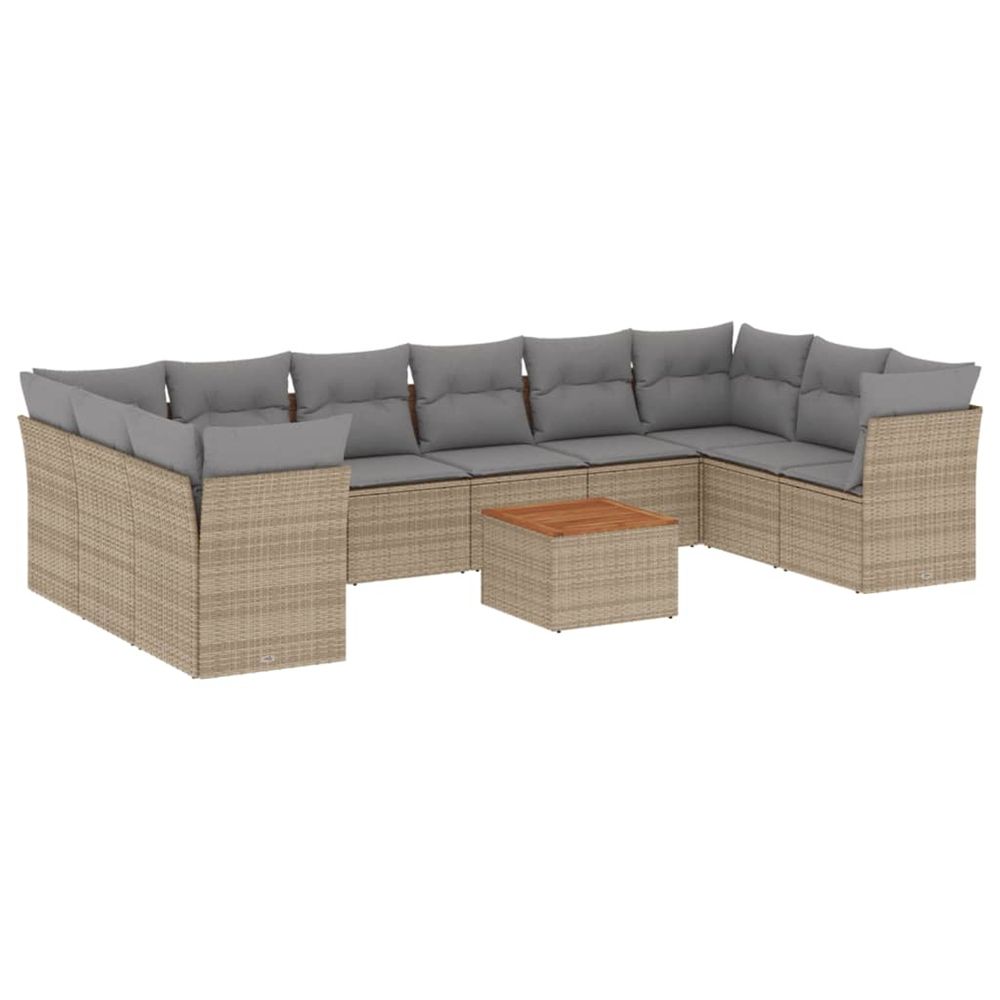 Salon de jardin 11 pcs avec coussins beige résine tressée