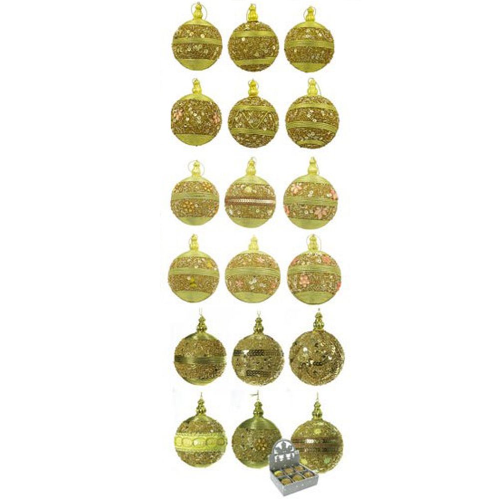 Set de 6 boules de noël décorées – sequins, strass et perles