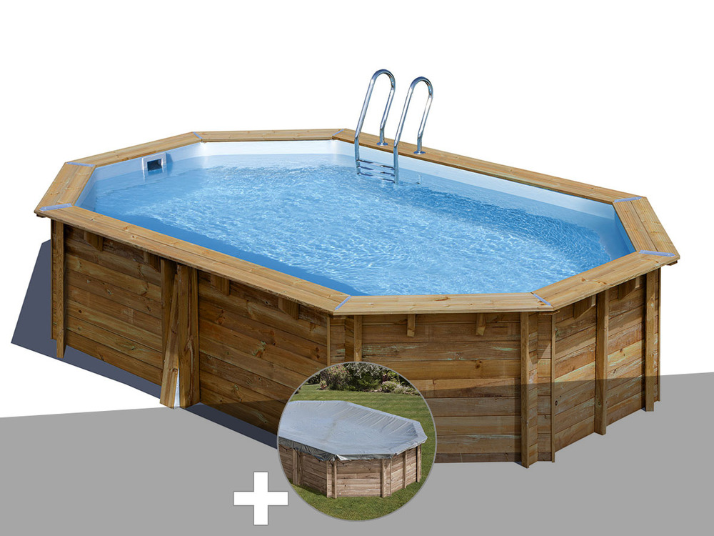 Kit piscine bois vermela 6,72 x 4,72 x 1,46 m + bâche hiver