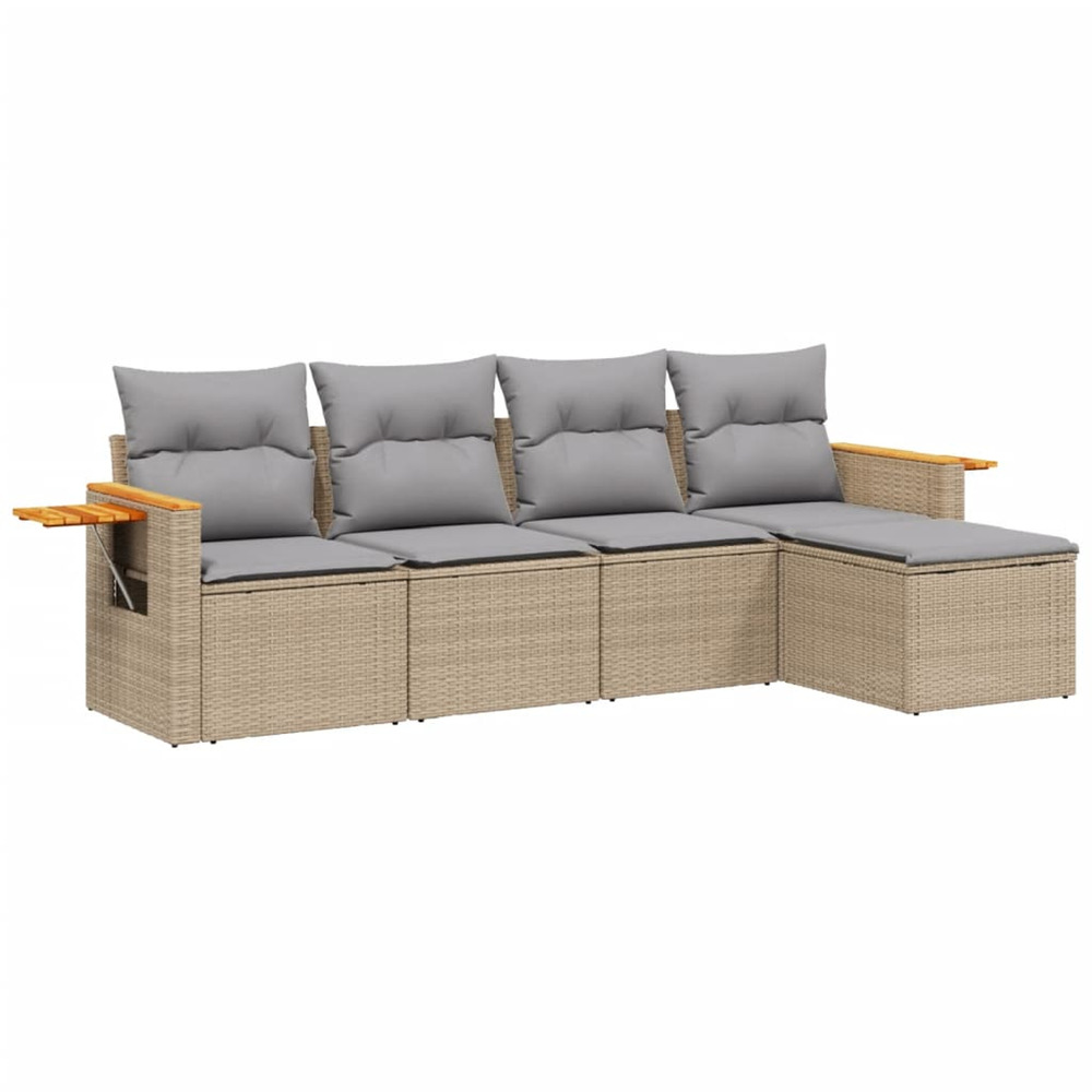 Salon de jardin avec coussins 5 pcs beige résine tressée