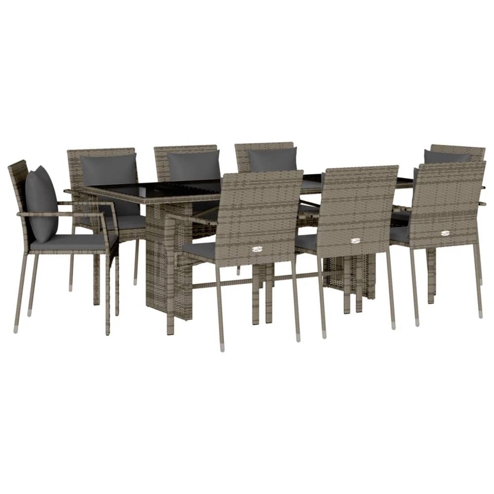 Ensemble à manger de jardin 9 pcs coussins gris résine tressée