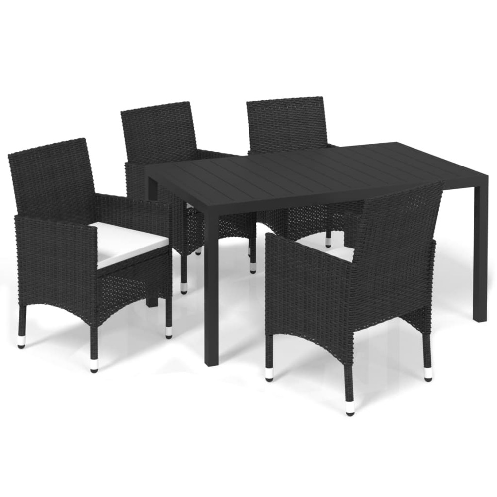 Ensemble à dîner de jardin avec coussins 5 pcs poly rotin noir