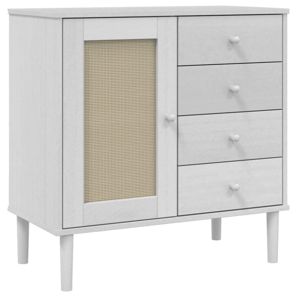 Buffet bahut commode armoire meuble de rangement organisateur cuisine salle de séjour salon aspect rotin 80 x 40 x 80 cm bois